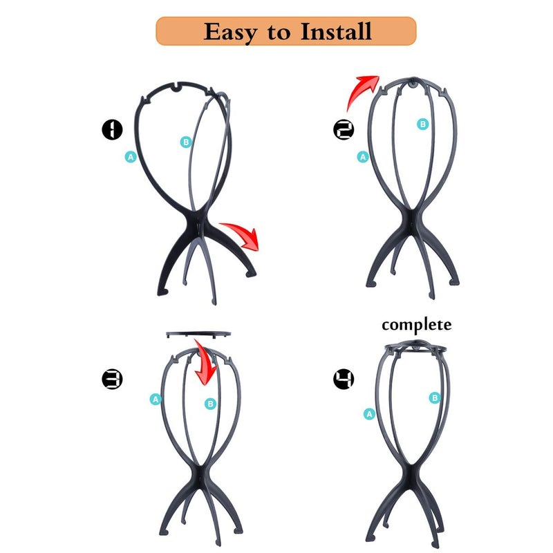 Dansee 6 Pack Short Wig Stand Portable Wig Holder for multiple Wigs and Hats, 14.2 Inches Travel Wig Stand(Black) - Image 5